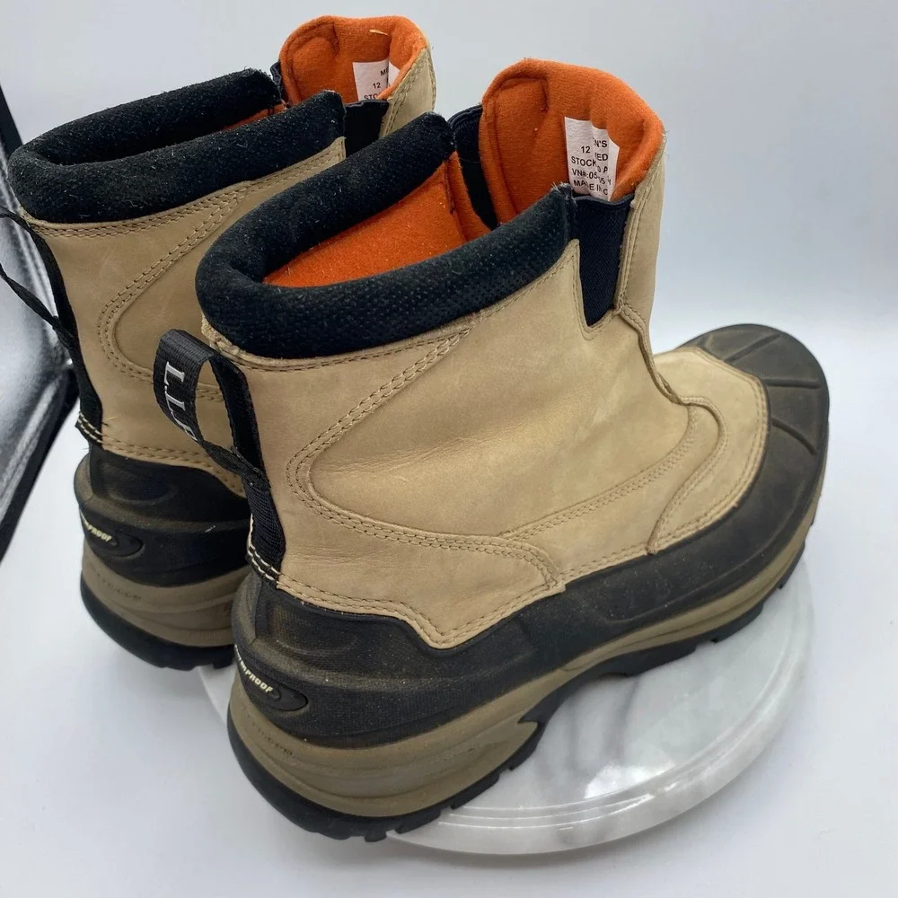 L.L. Bean Mens 12 Storm Chaser Boots Tan Waterproof Thinsulate Insulated Pull On